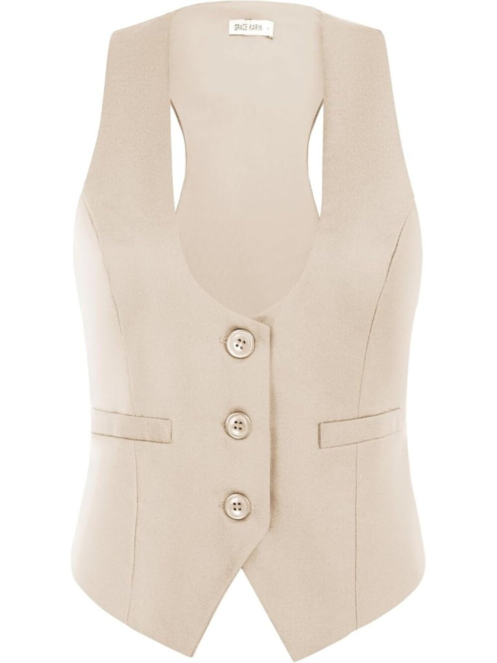 Women's Light Apricot Dressy Casual Sleeveless Button Waistcoat Suit Vest Tops